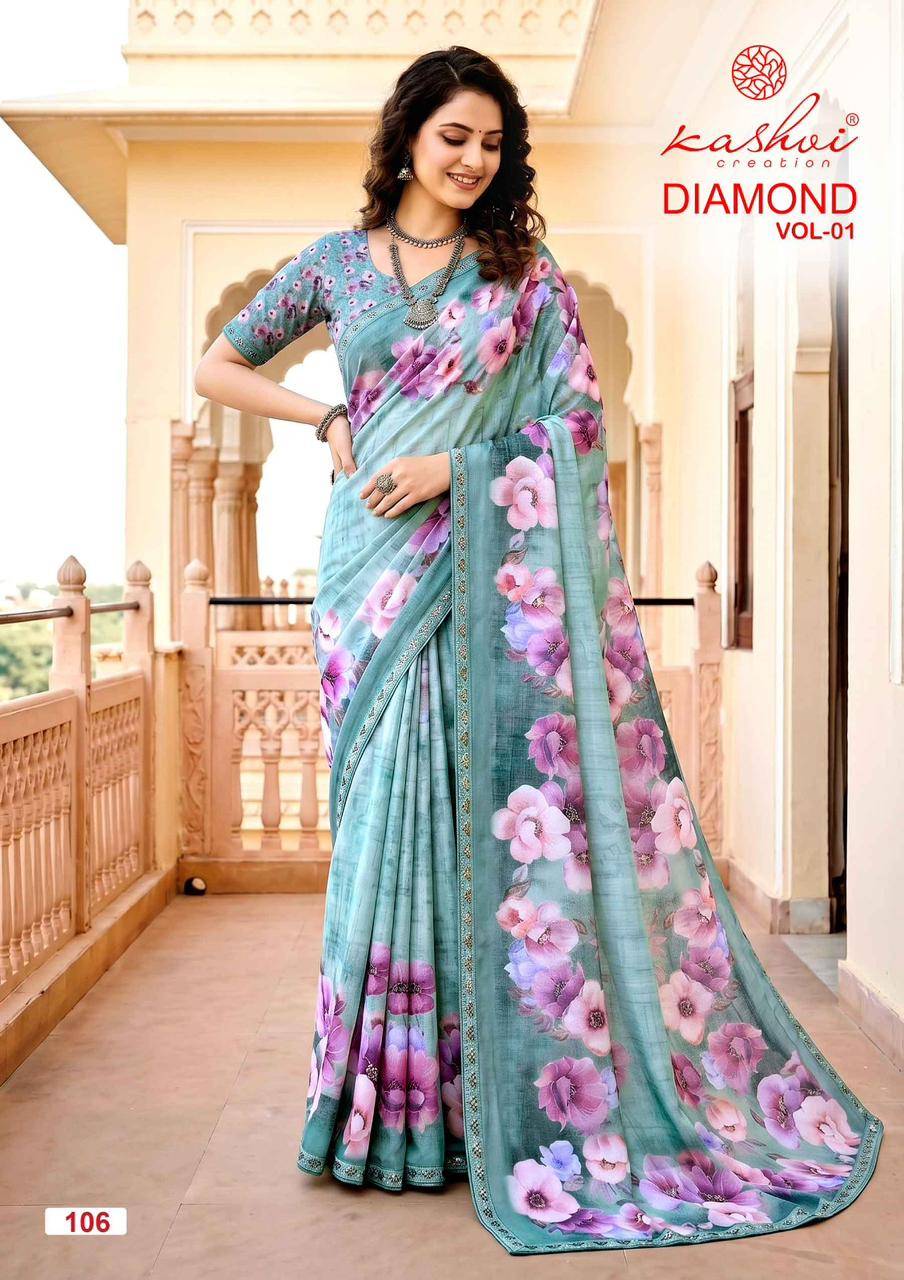 DIAMOND VOL 01 By KASHVI CREATION 101 To 108 Series Indian Traditional Wear DULL MOSS VISCOSE sarees At Wholesale Price